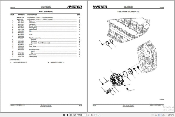 Hyster H190HD2, H210HD2, H230HD2, H230HDS2, H250HD2, H280HD2 (N007) Forklift Parts Manual