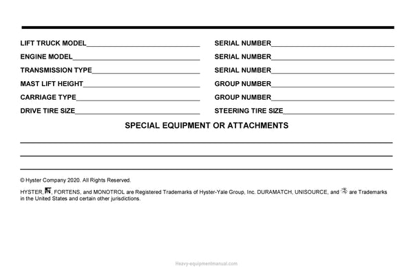 Hyster H4.0FT5/FT6, H4.5FTS5, H4.5FT6, H5.05.5FT Forklift Operator Manual