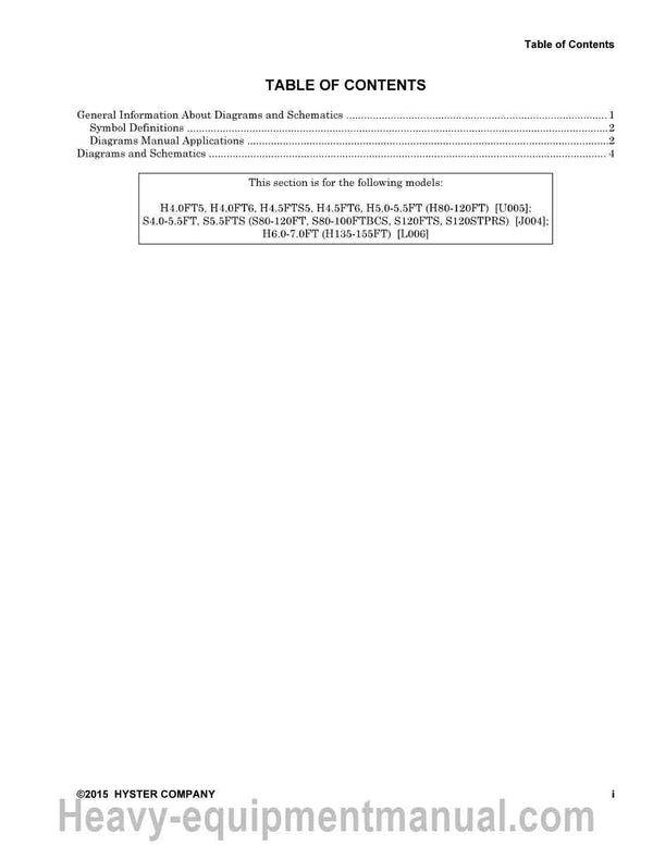 Hyster J004 (S80FT, S80FT-BCS, S100FT, S100FT-BCS, S120FT, S120FTS, S120FT-PRS) Forklift Service Manual