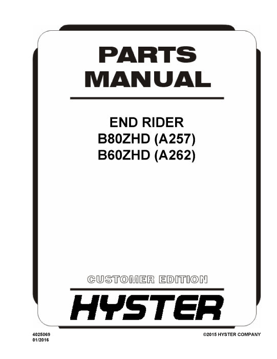 Hyster B80ZHD (A257) Forklift Parts Manual PDF