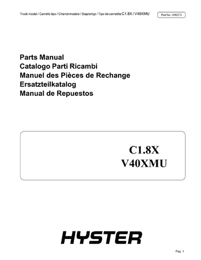 Hyster C1.8X, V40XMU (A465) Forklift Parts Manual PDF