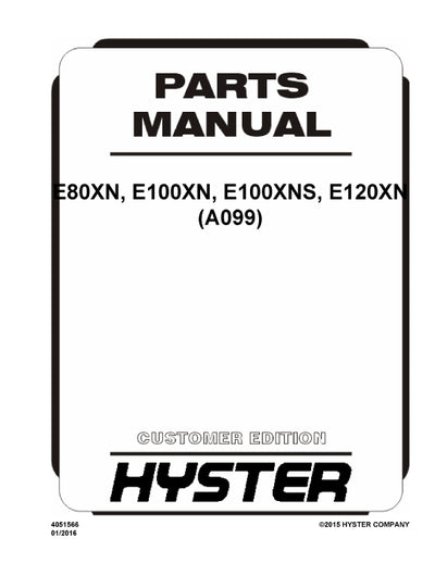 Hyster E80XN, E100XN, E100XNS, E120XN (A099) Forklift Parts Manual PDF