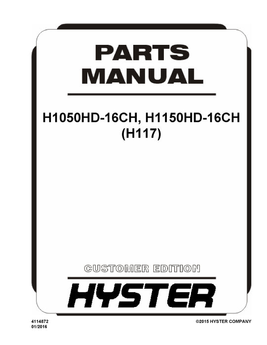 Hyster H1050HD-16CH, H1150HD-16CH (H117) Forklift Parts Manual PDF Download
