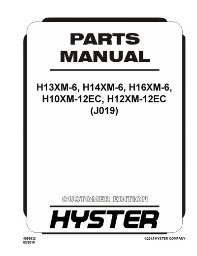 Hyster H13XM-6, H14XM-6, H16XM-6, H10XM-12EC, H12XM-12EC (J019) Europe Forklift Parts Manual PDF Download