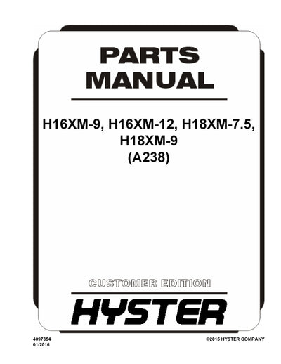 HysterH16XM-9, H16XM-12, H18XM-7.5, H18XM-9 (A238E) Forklift Parts Manual PDF