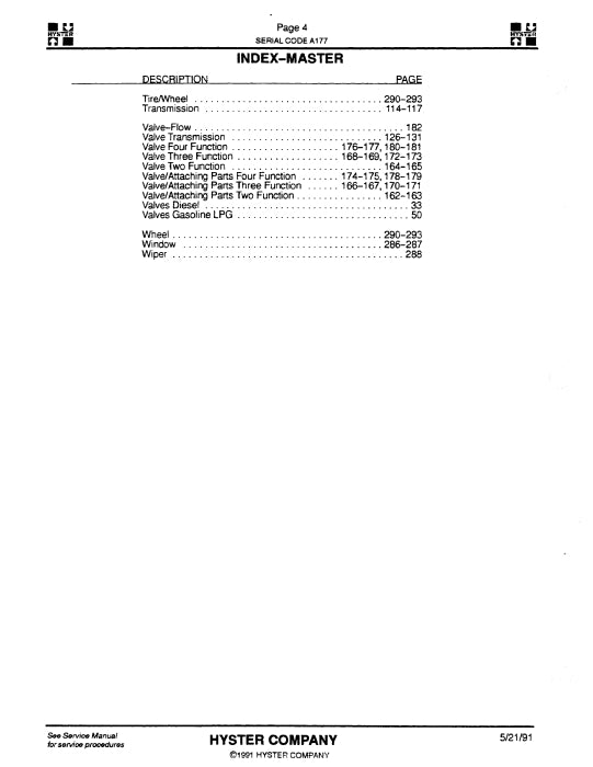 Hyster H2.00-3.00XL H40-60XL (A177) Forklift Parts Manual PDF