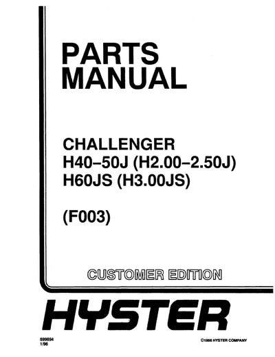 Hyster H40-60JS (F003) Forklift Parts Manual PDF Download