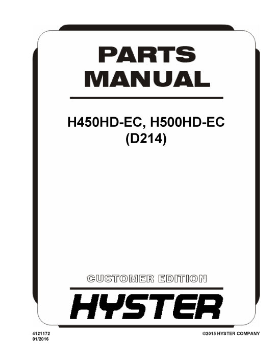 Hyster H450HD-EC, H500HD-EC (D214) Forklift Parts Manual PDF Download