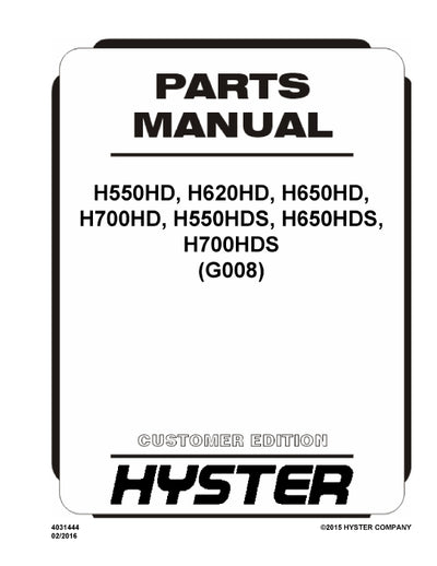 Hyster H550HD, H620HD, H650HD, H700HD, H550HDS, H650HDS, H700HDS (G008) Forklift Parts Manual PDF Download