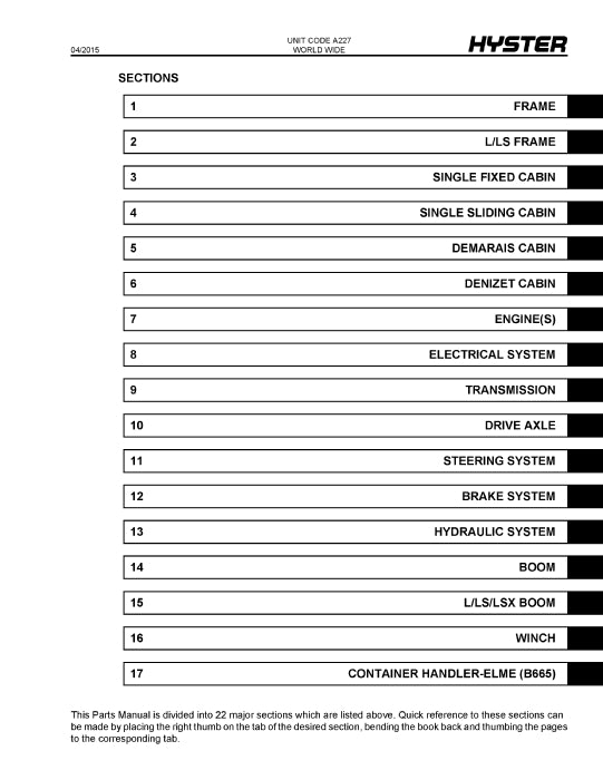 Hyster HR45-25, -31, -36L, -40LS, -40S (A227) Forklift Parts Manual PDF