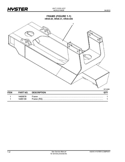 Hyster HR45-25, -31, -36L, -40LS, -40S (A227) Forklift Parts Manual PDF