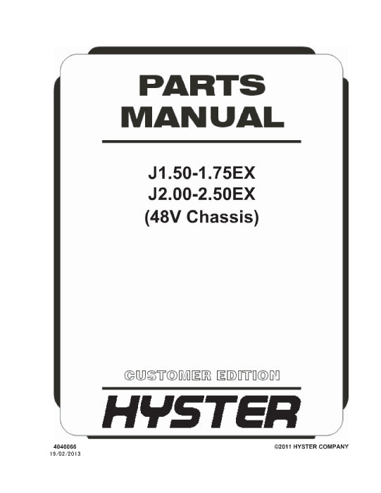 Hyster J1.50-1.75EX, J2.00-2.50 EX (A402) Forklift Parts Manual PDF