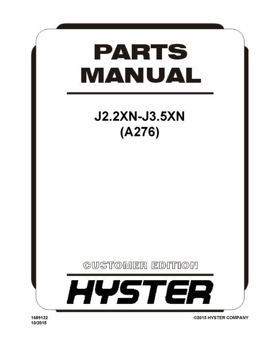 Hyster J2.2XN-J3.5XN (A276E) Forklift Parts Manual PDF