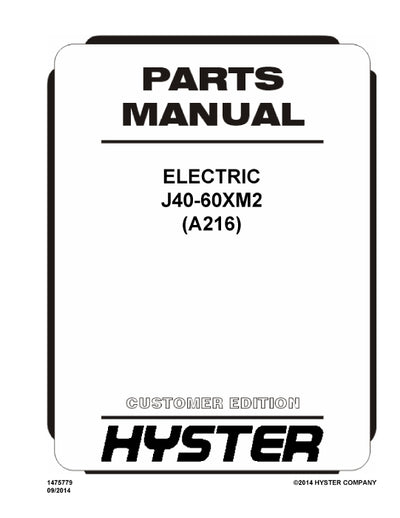 Hyster J40-60XM2; J40-65XM (A216) Forklift Parts Manual PDF