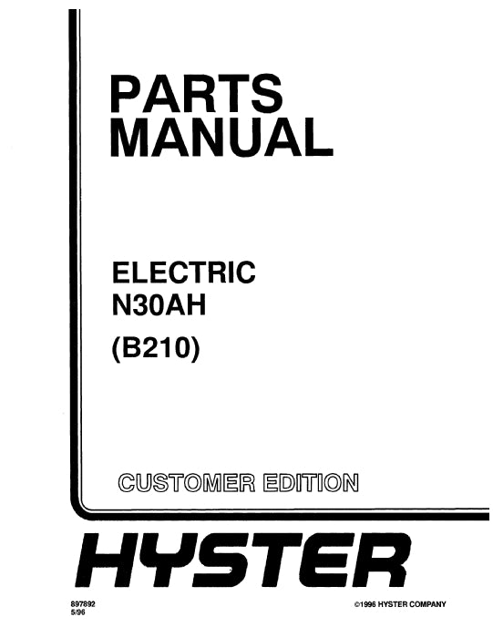 Hyster N30AH (B210) Forklift Parts Manual PDF Download