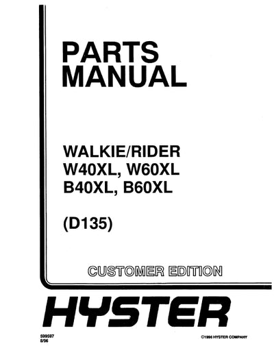 Hyster N40-45FR N50FA, WB40-60XL (D135) Forklift Parts Manual PDF Download