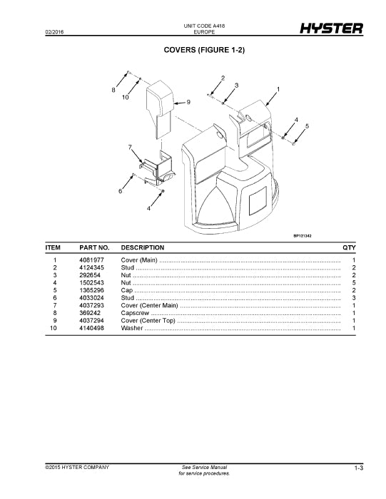 Hyster P1.6 - P1.8 - P2.0 - P2.2 (A418) Forklift Parts Manual PDF