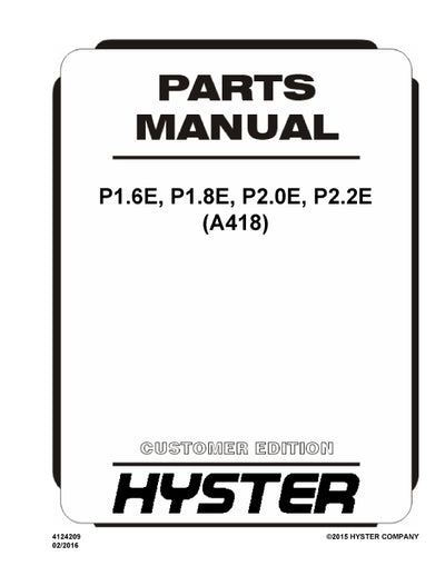 Hyster P1.6 - P1.8 - P2.0 - P2.2 (A418) Forklift Parts Manual PDF