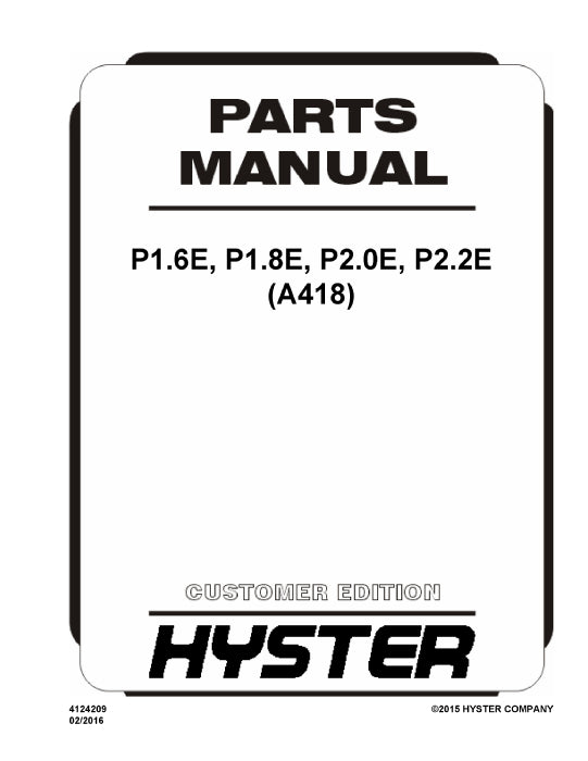Hyster P1.6 - P1.8 - P2.0 - P2.2 (A418) Forklift Parts Manual PDF