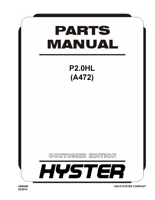 Hyster P2.0HL (A472) Forklift Parts Manual PDF