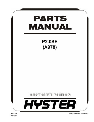 Hyster P2.0SE (A978) Forklift Parts Manual PDF