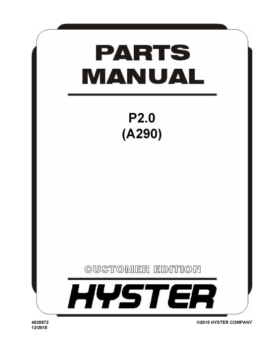 Hyster P2.0 (A290) Forklift Parts Manual PDF
