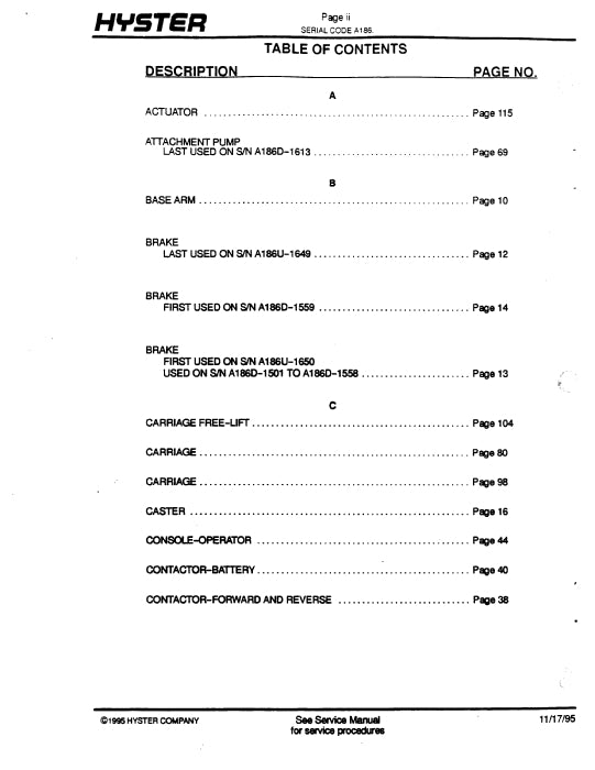 Hyster R30CH (A186) Forklift Parts Manual PDF