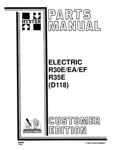 Hyster R30EEAEF R35E (D118) Forklift Parts Manual PDF Download