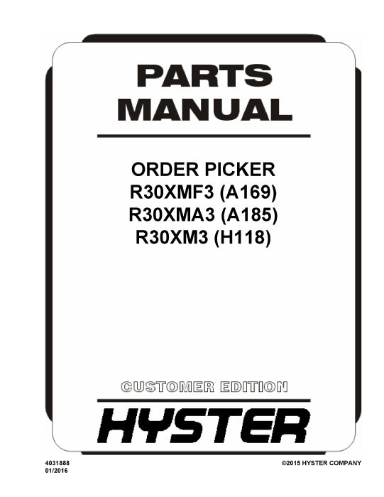 Hyster R30XM3 (H118) Forklift Parts Manual PDF Download