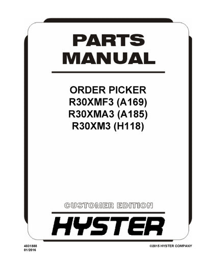 Hyster R30XMF3 (A169) Forklift Parts Manual PDF