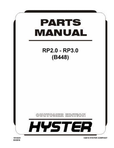 Hyster RP2.0 - RP3.0 (B448) Forklift Parts Manual PDF Download