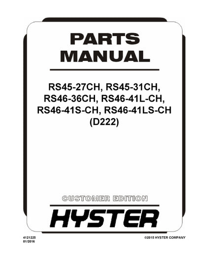 Hyster RS46-41LCH,RS46-41SCH,RS46-41LSCH (D222) Forklift Parts Manual PDF Download