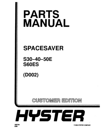 Hyster S30-60ES (D002) Forklift Parts Manual PDF Download