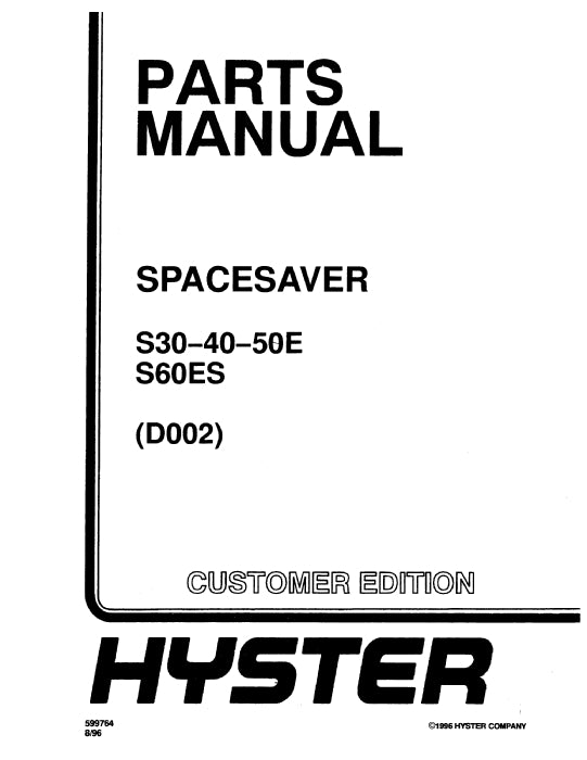 Hyster S30-60ES (D002) Forklift Parts Manual PDF Download