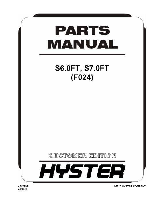 Hyster S6.0FT, S7.0FT (F024E) Europe Forklift Parts Manual PDF Download
