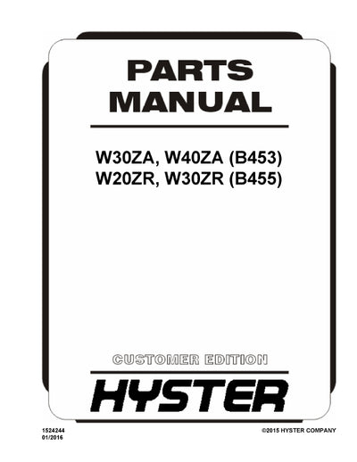 Hyster W20-30ZR (B455) Forklift Parts Manual PDF Download