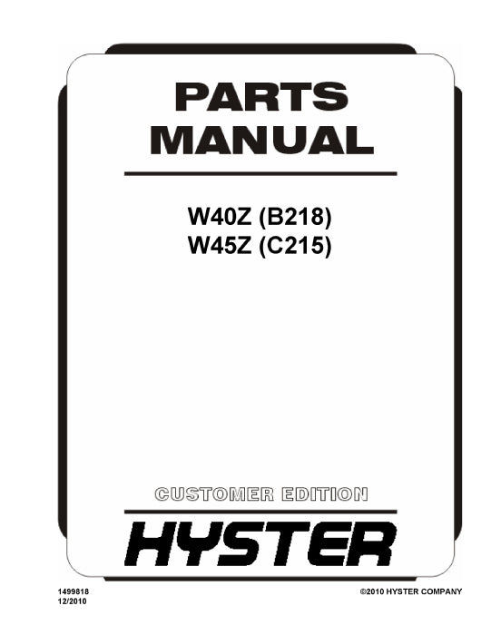 Hyster W40Z (B218) Forklift Parts Manual PDF Download