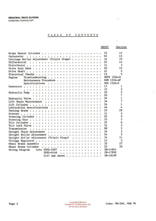 Clark IT 30 40B (OH-366) Forklift Overhaul Manual - PDF Download