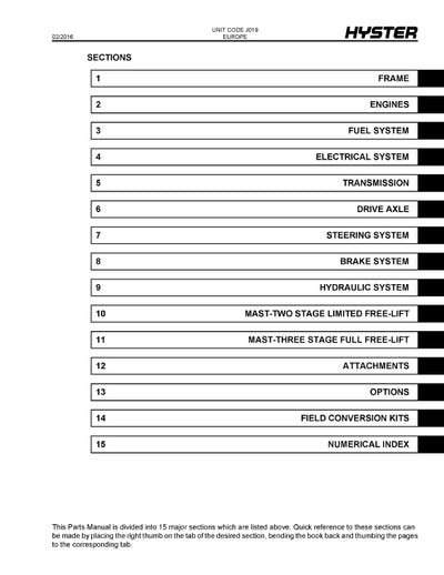 Hyster H13XM-6, H14XM-6, H16XM-6, H10XM-12EC, H12XM-12EC (J019) Europe Forklift Parts Manual PDF Download