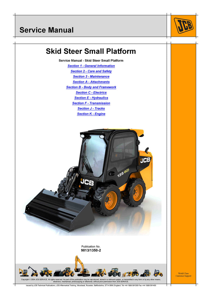 JCB 135, 155, 175, 190, 205, 150T, 190T, 205T Skid Steer Loader (ROBOT) Service Repair Manual