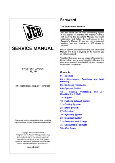 JCB 155, 175 Skid Steer Loader Service Repair Manual - PDF Download