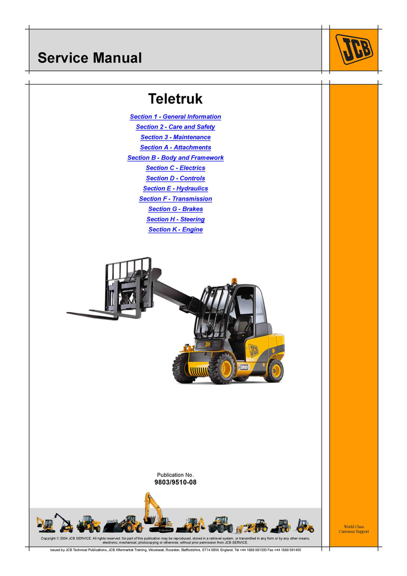 JCB 2.5D, 2.5G, 3.0D, 3.0G, 3.5D, 3.0D 4×4, 3.5D 4×4, 3.0 D High Lift Teletruk Service Repair Manual
