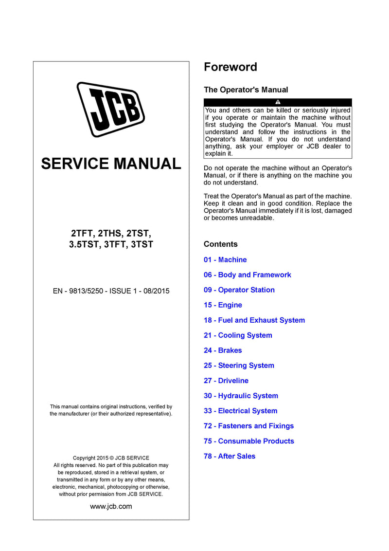 JCB 2TFT, 2THS, 2TST, 3.5TST, 3TFT, 3TST Dumper Service Repair Manual - PDF Download