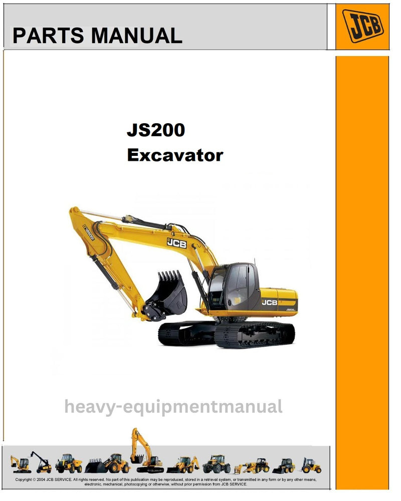 JCB JS200 Excavator Parts Manual - Download PDF