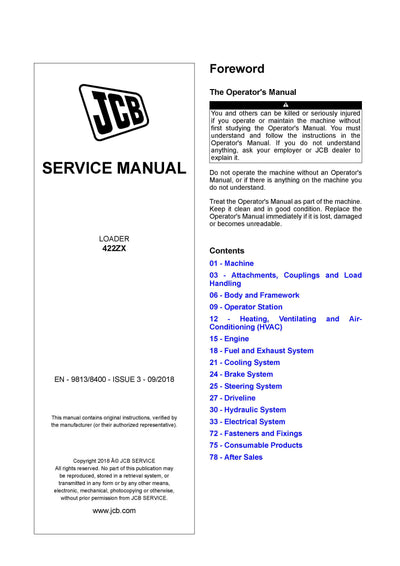 JCB 422ZX Wheel Loader Service Repair Manual - PDF Download