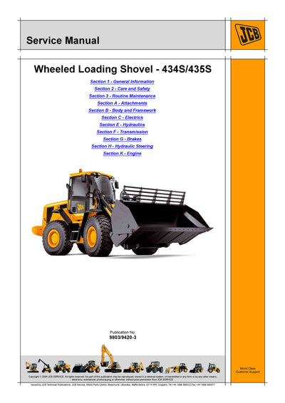 JCB 434S & 435S Wheeled Loading Shovel Service Repair Manual - PDF Download