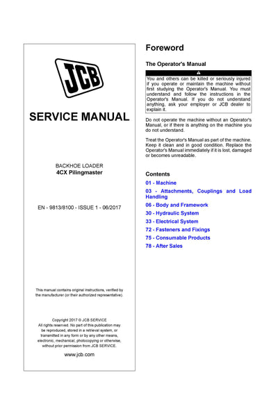 JCB 4CX Pilingmaster Backhoe Loader Service Repair Manual - PDF Download