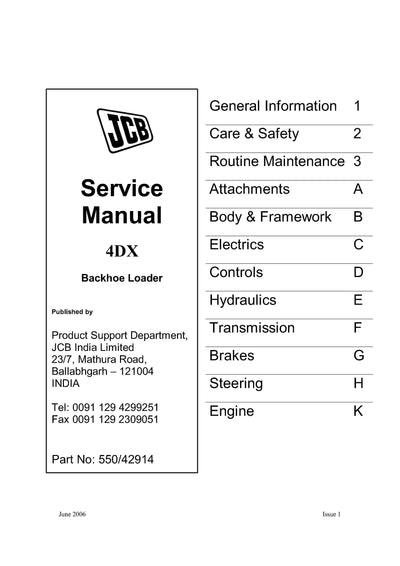 JCB 4DX Backhoe Loader (India) Service Repair Manual - PDF Download