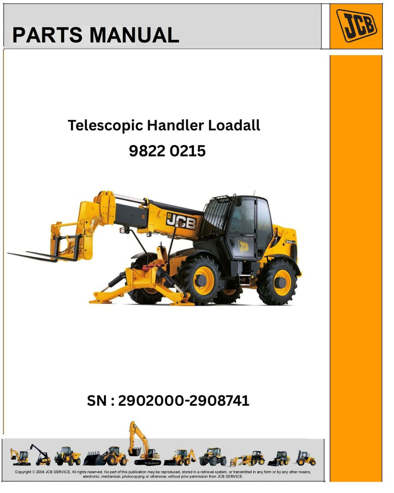 JCB 9822 0215 Telescopic Handler Loadall Parts Manual SN 2902000-2908741