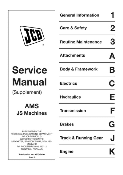 JCB AMS JS Machines Service Repair Workshop Manual Supplement